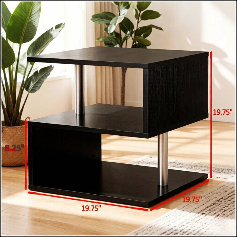 Élégante table d'appoint à trois niveaux en forme de S, parfaite pour le rangement et la présentation dans les espaces de vie modernes