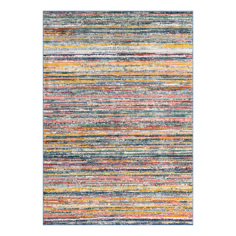 Tapis rayé jaune / bleu / rouge / bleu marine Hulsey, Rectangle 2 pi 2 po x 4 pi 1 po, null
