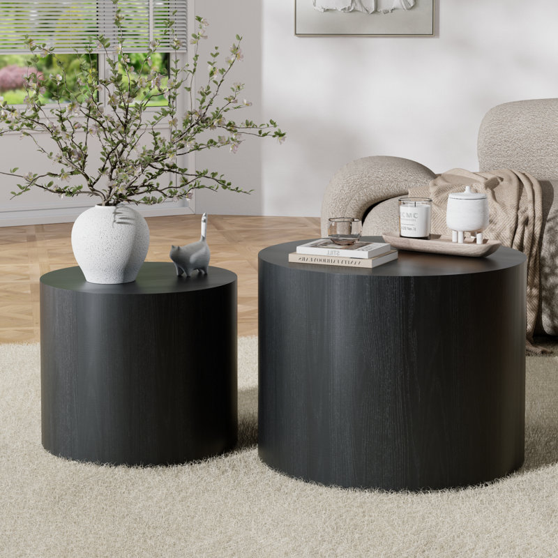 19.7" Round Nesting Coffee Table Set, Black