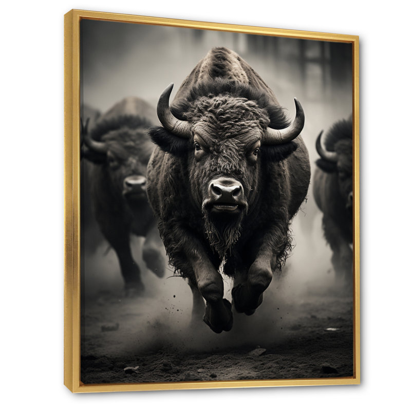 " Bison Harmony In Motion ", Gold Floater Framed, 20" H x 12" W x 1" D