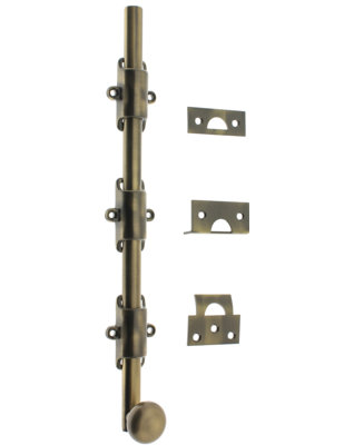 Solid Brass 12" Heavy Duty Surface Bolt with Round Knob
