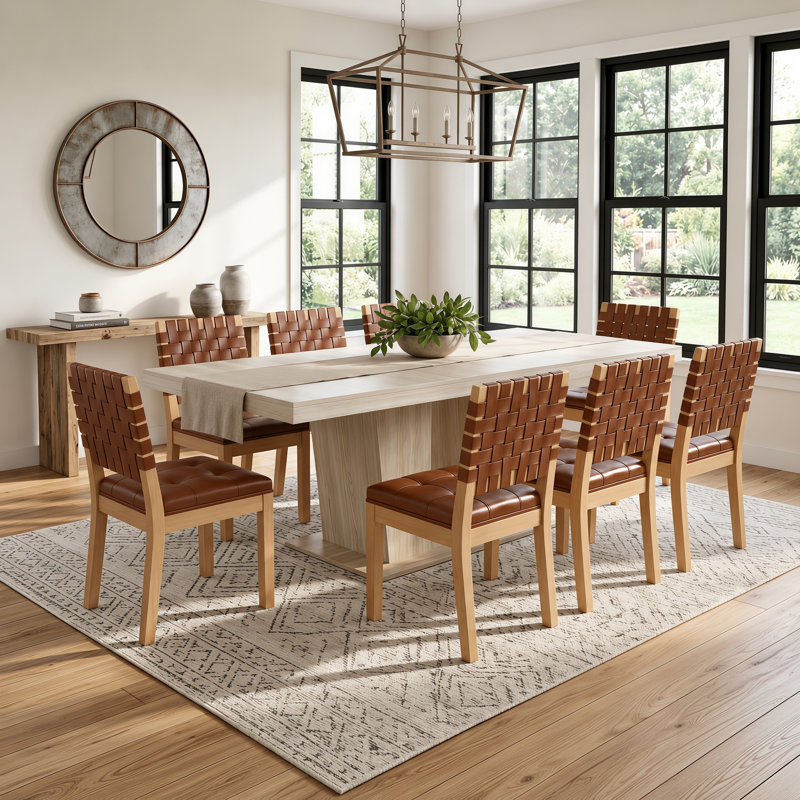 Ensemble de salle à manger extensible à double piétement de 63" à 79" avec rallonge intégrée et chaises tressées, Rouge