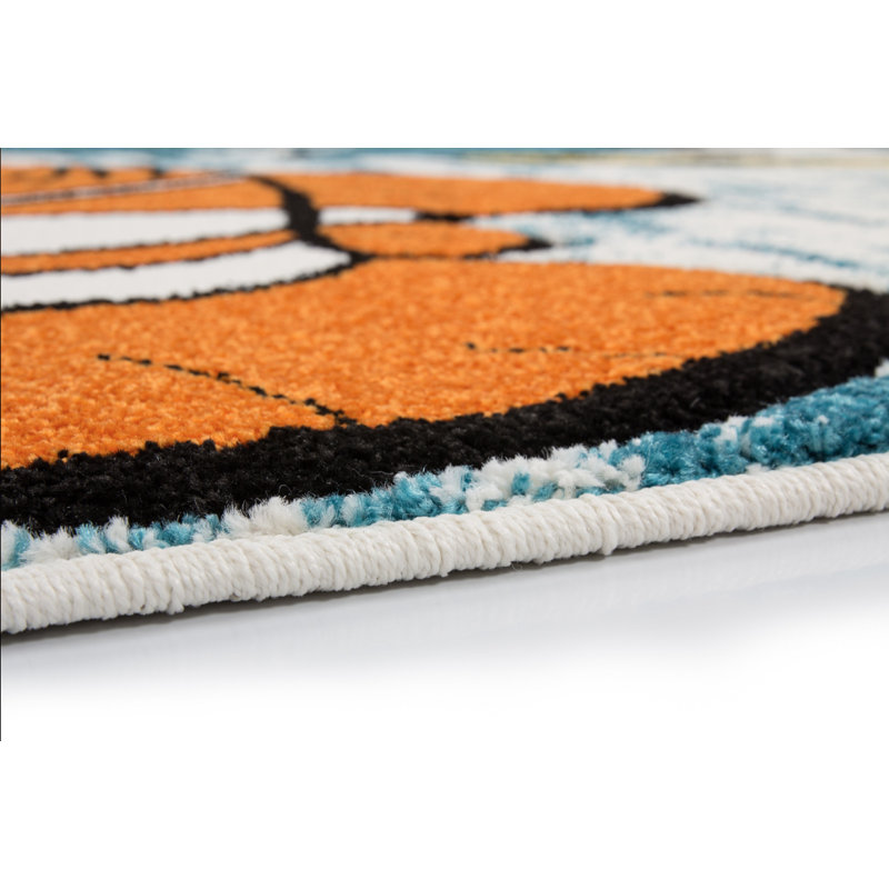 Tapis abstrait bleu / orange Howton, Rectangle 6 pi 3 po x 9 pi 3 po