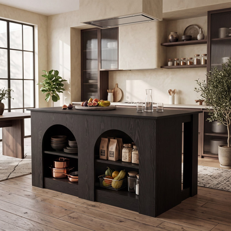 Îlot de cuisine 55,12 po avec tablettes de rangement à 2 niveaux pour la cuisine