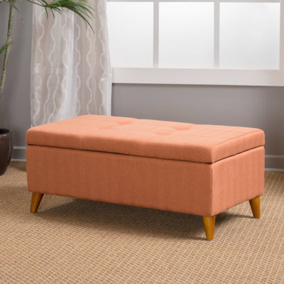 Rangement élégant pour les jeux de société et les télécommandes: plateau relevable, bois de bouleau en tissu, brun foncé, 19,81 po x 15,5 po x 38 po, orange, banc d'assemblage requis et plateau relevable, 38 po x 19,81 po