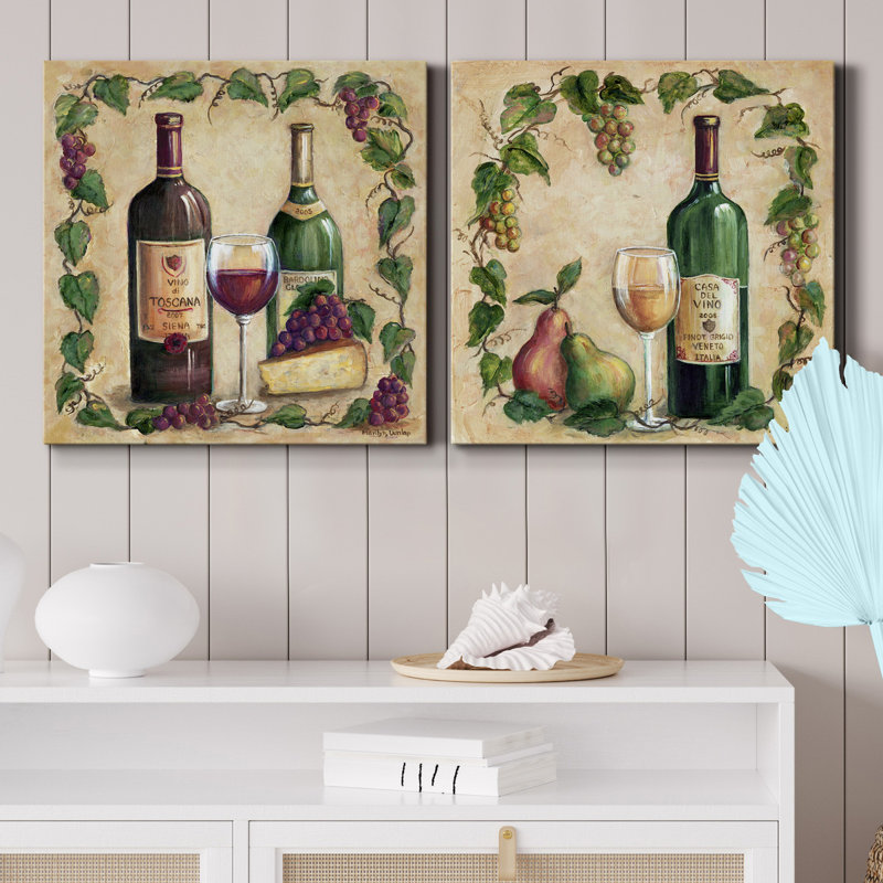 Vino Di Toscana - ensemble de 2 reproductions d'art sur toile tendue, H 10 po x l 10 po x P 1 po
