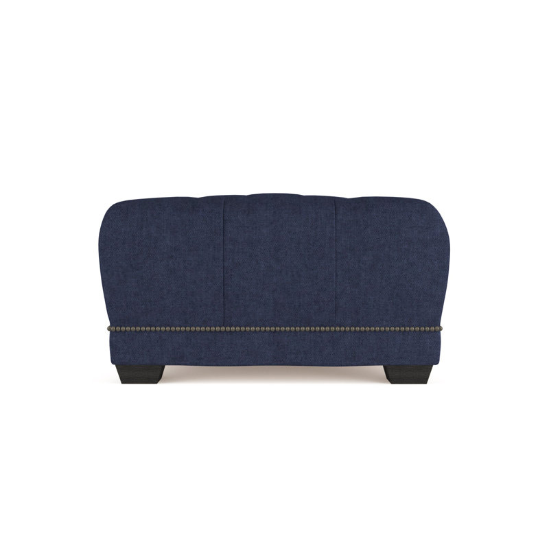 Hudson Ottoman, Plush Velvet Blue Print, Ebony