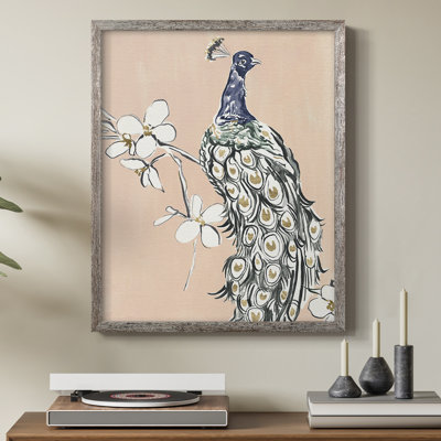 «Peacock in Gold III», reproduction encadrée - bois massif