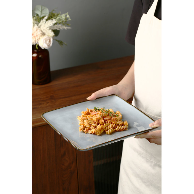  9.75'' Stoneware Square Dinner Plate (Set of 6), Blue