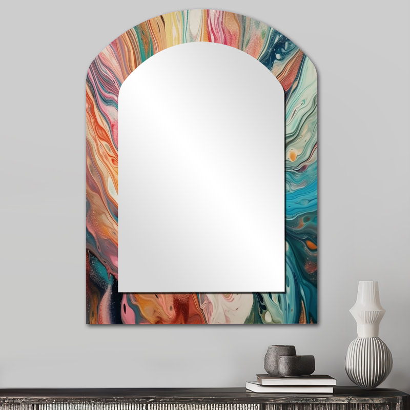 Miroir décoratif sarcelle rose marbré Whimsy III - abstrait, miroir mural asymétrique moderne, impression sur métal