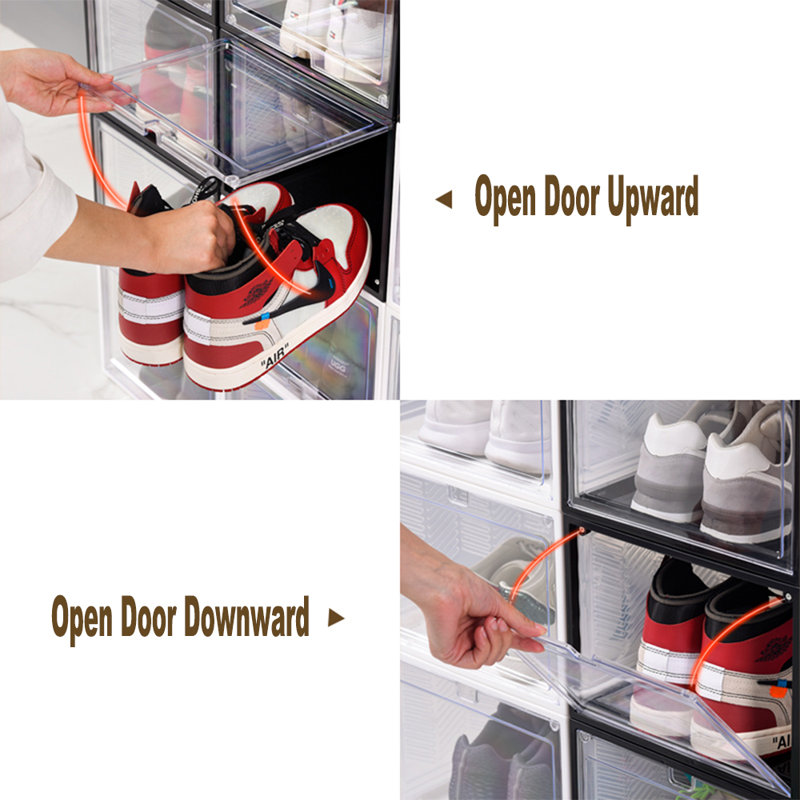 12 Pack Stackable Large Shoe Containers Shoe Storage Box with Hard Plastic Drop Front for Sneakers