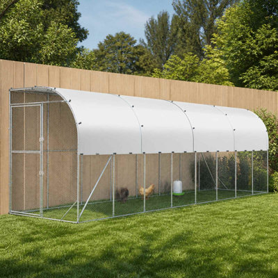 Against Wall Chicken Coop Silver Galvanised Steel Outdoor Modern Stable
