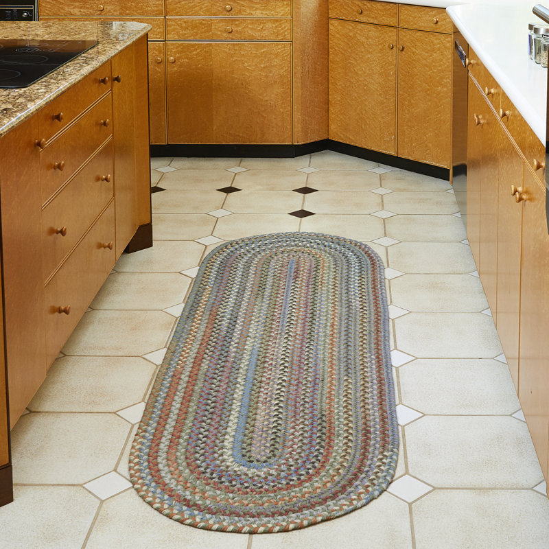 Tapis en laine tressé à la main à motif d'algues élizondo, Ovale 5 pi x 8 pi