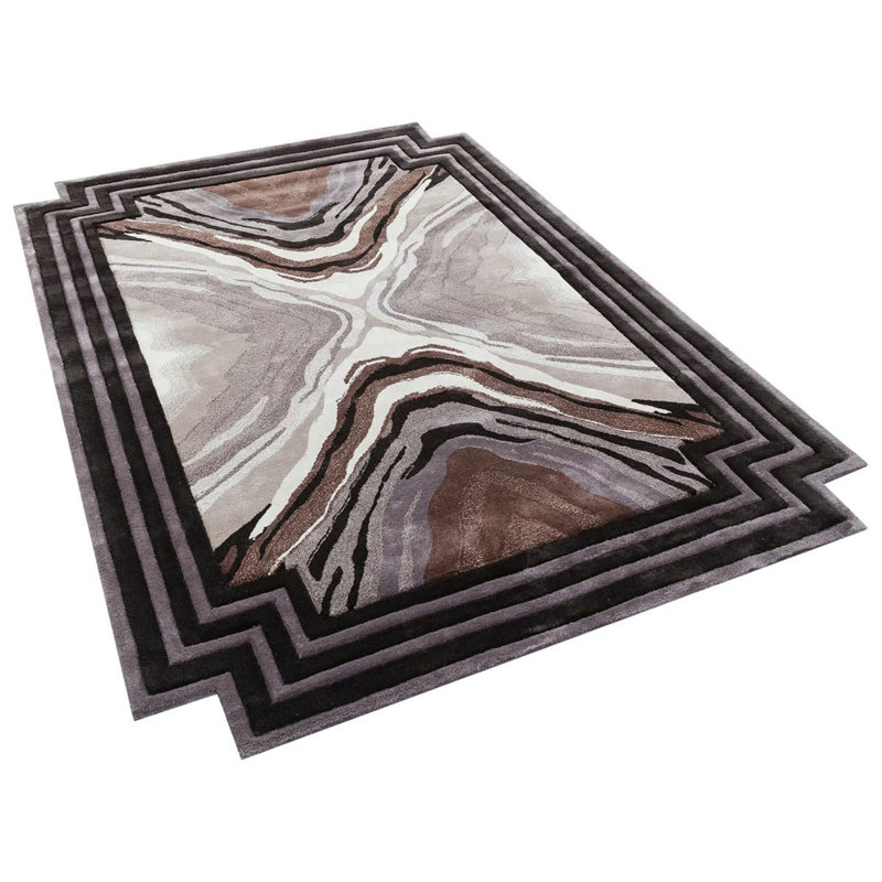 Tapis touffeté à motif de rayures beige et gris spécial, Rectangle 2 pi 11 po x 4 pi 11 po