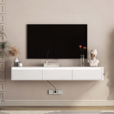 Floating TV Stand with LED Lights and Power Outlet
