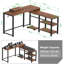Bureau d'ordinateur en forme de L, bureau de coin en bois rustique de 50 po avec structure en métal, tablettes de rangement, crochet pour casque d'écoute pour la maison et le bureau - Hj-cdesk-150-b
