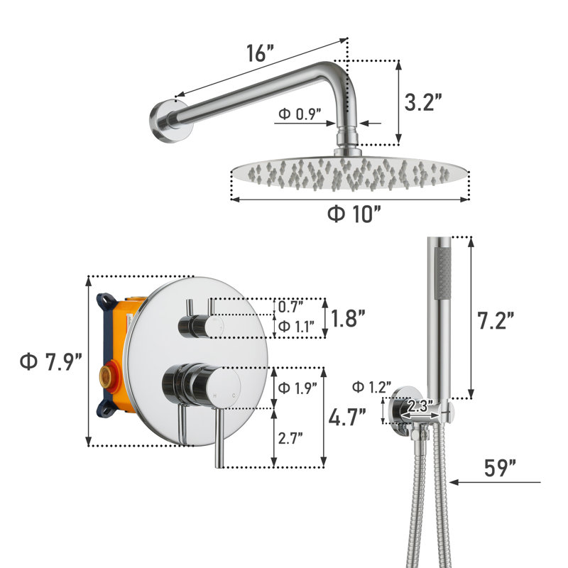 Calder Complete Shower System with Rough in-Valve, Chrome