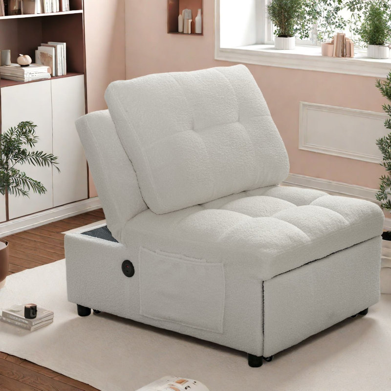 Modern Sofas With Storage, Teddy Fabric Adjustable Sleeper For Small Home
