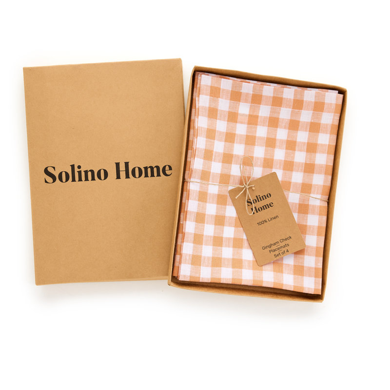 Gingham Check - 100% Pure Linen Dinner Napkins, Apricot