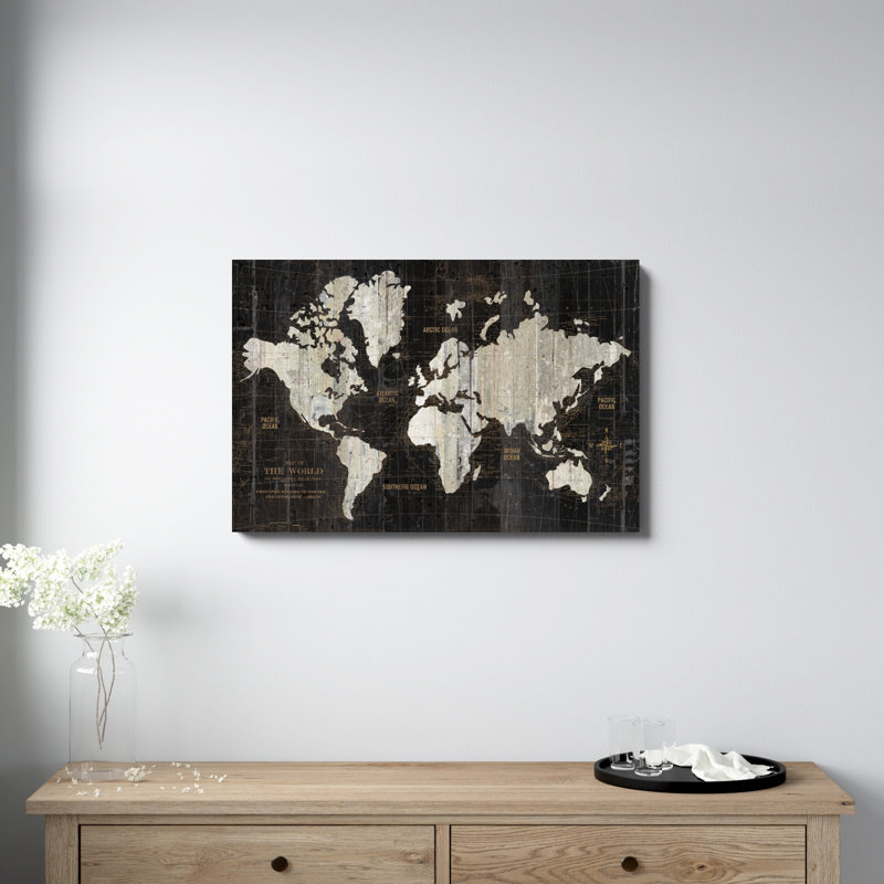 Old World Map Black by Wild Apple Portfolio - Wrapped Canvas Print, 61cm H x 91cm W