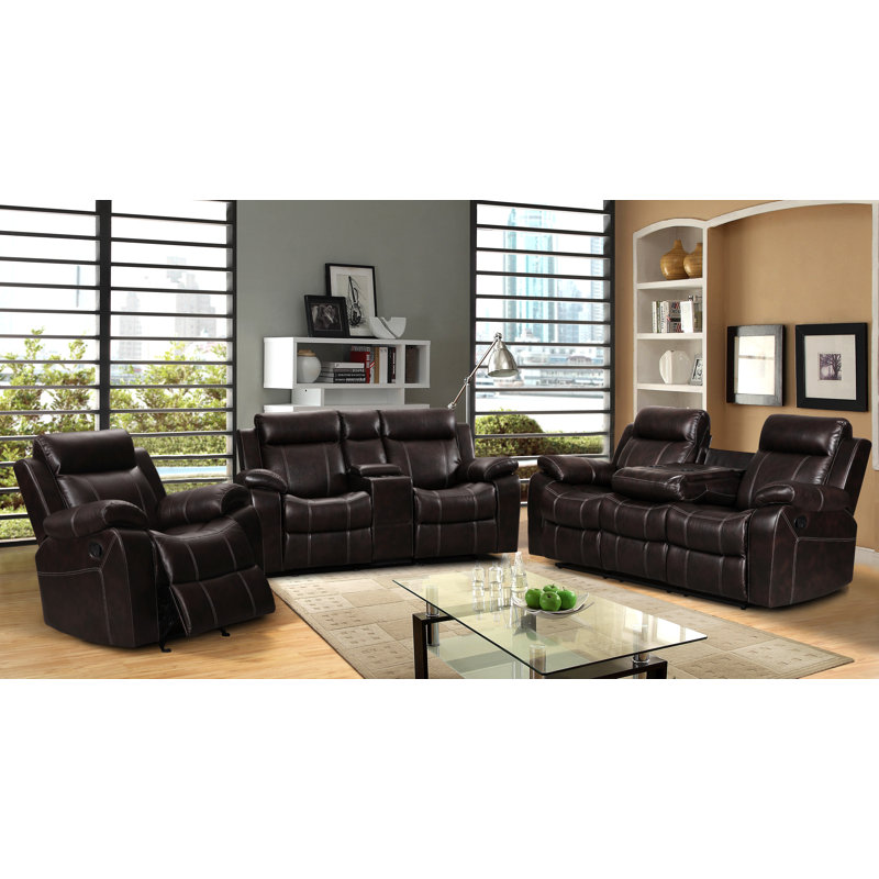 Bargas 3 - Piece Faux Leather Living Room Set, Brown Faux Leather