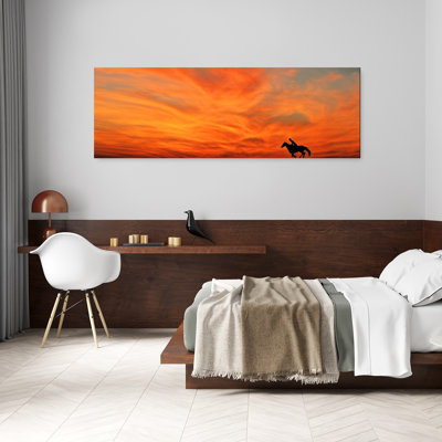 Fiery Sunset Ride by Bror Johansson - Wrapped Canvas Panoramic Print