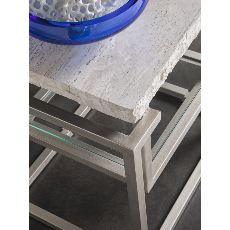 Champagne Leaf Beige Travertine 27" Rectangular End Table