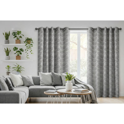 Panneau de rideau gris jacquard à motif botanique de feuilles, 137 x 213 cm, œillets, pour salon et chambre.