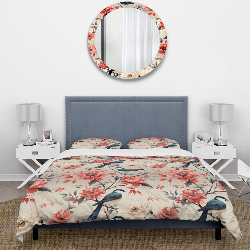 Ensemble de housse de couette Birds On Branch, Housse de couette simple + 1 taie décorative stan
