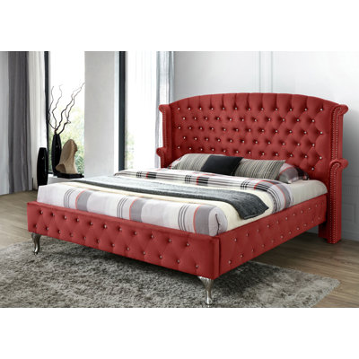 Dhruvika Upholstered Velvet Wingback Bed