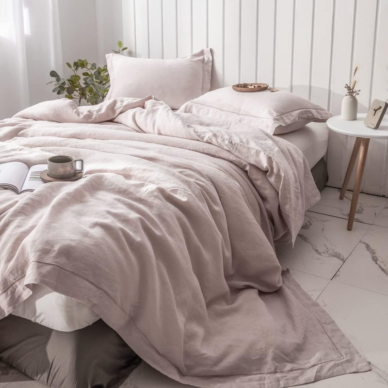 100% Linen Duvet Cover Set, Twin Duvet Cover + 1 Sham, Dusty Pink