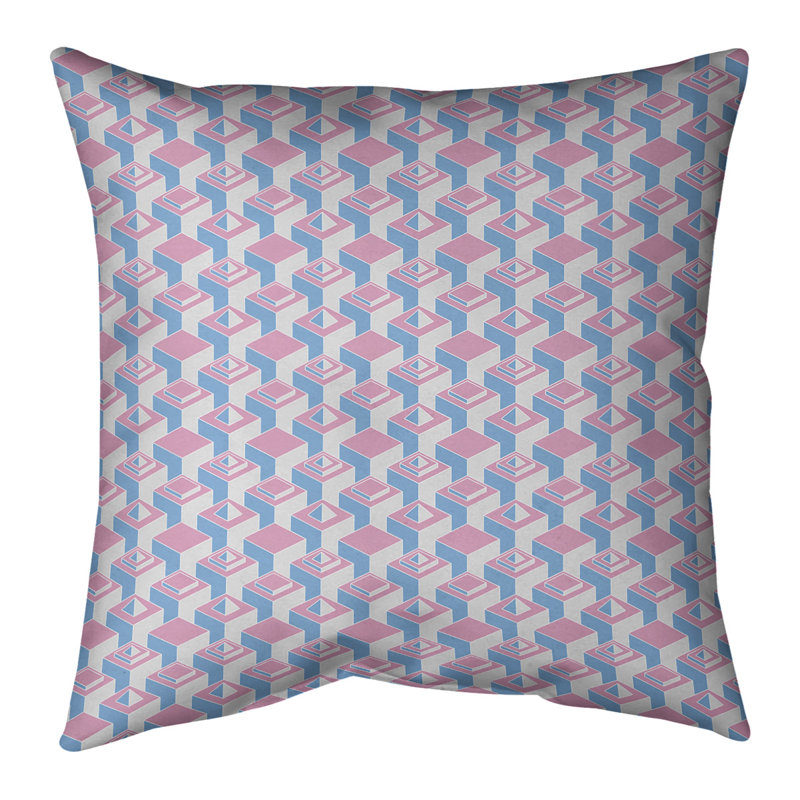 Housse de coussin Skyscrapers, 14 po x 14 po, Rose clair / sarcelle, Croisé en coton