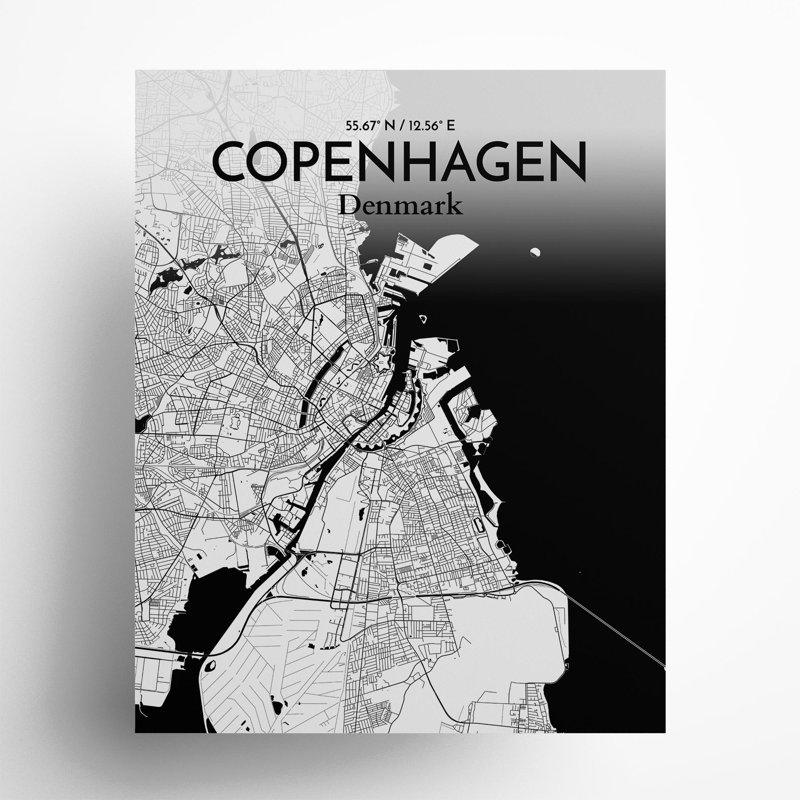 Copenhagen City Map In Ink - No Frame Print, 20cm H x 16cm W x 0.05cm D