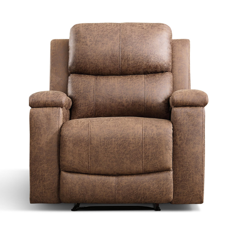 Ilkeston 37" Wide Modern Vegan Leather Manual Recliner Chair with Built-in Cup Holder, Camel