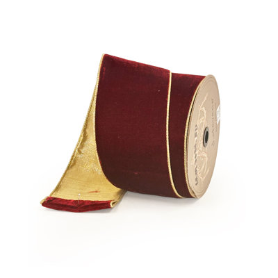 BURGUNDY VELVET WITH LIGHT GOLD BAND RIBBON