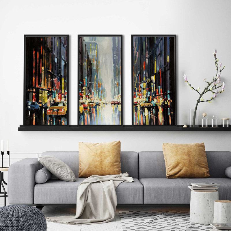 " City Lights " by E. Anthony Orme 3 - Pieces Painting Print, 41.5" H x 64.5" W x 2" D