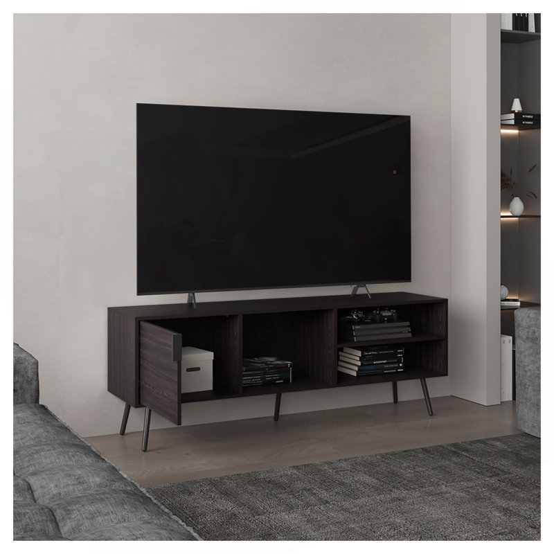 Meuble télé, 1 porte, 3 tablettes, Noir