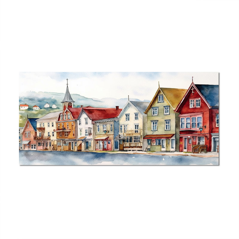 Terre-Neuve côtière rétro II - Canada, art mural, H 28 po x l 60 po x P 1,5 po, Toile tendue