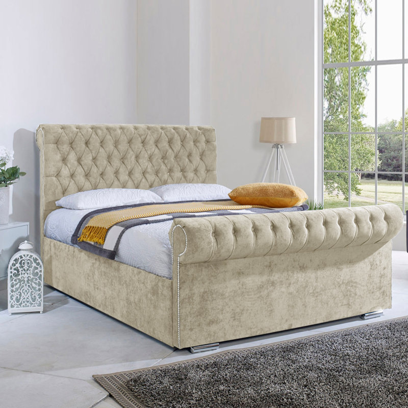 Fancy_Sleigh Bed, Double (4'6), Cream
