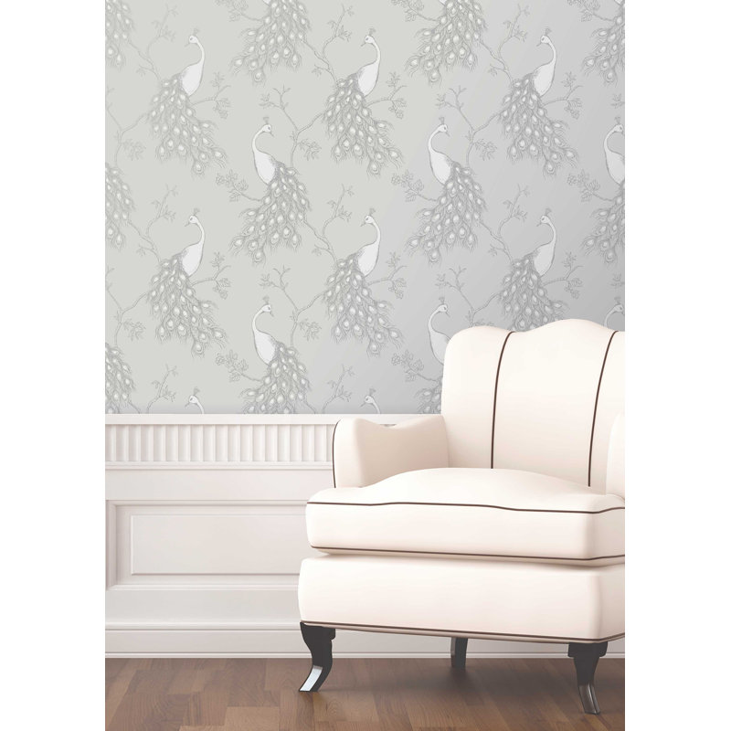 Rouleau de papier peint lisse L 33 pi x l 20,5 po Verwood Peacock, Gris