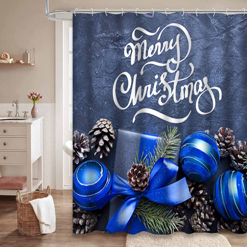 Rideau de douche de Noël avec 12 crochets, L 72 po x l 78 po