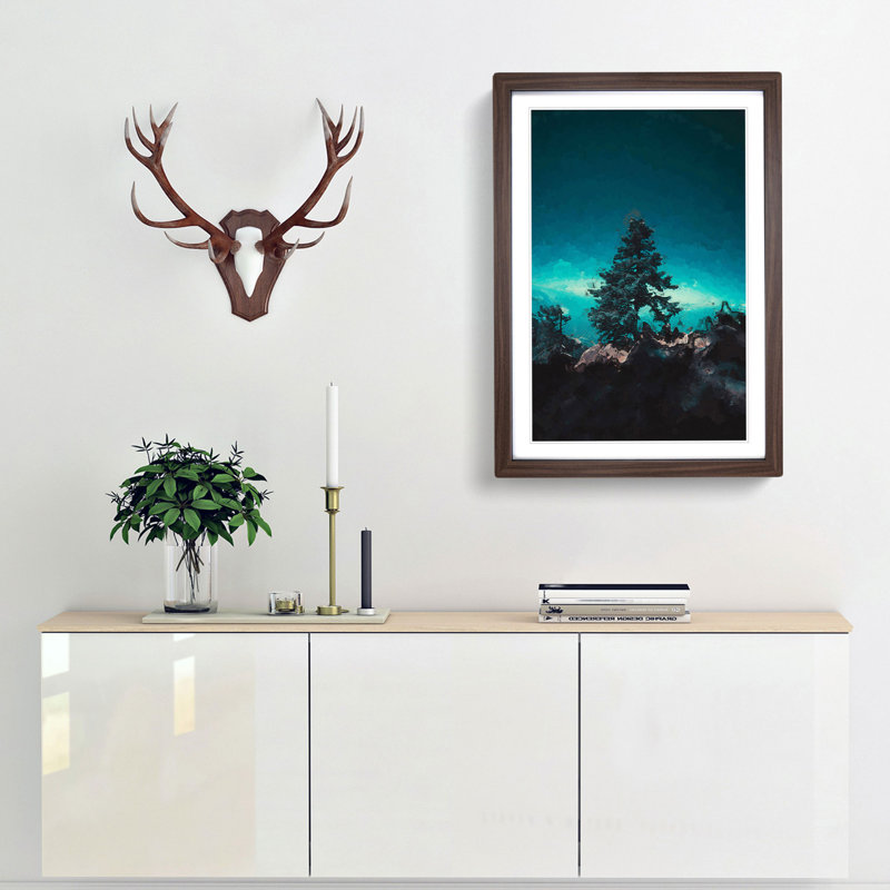 Tree on a Mountain Top in Abstract - Framed Print, Walnut, 60cm H x 40cm W x 2cm D