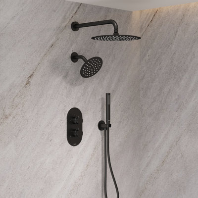 Angelsey 12" & 6" Dual Shower Head Rain Shower System with Handheld Shower and Pressure Balance Valve