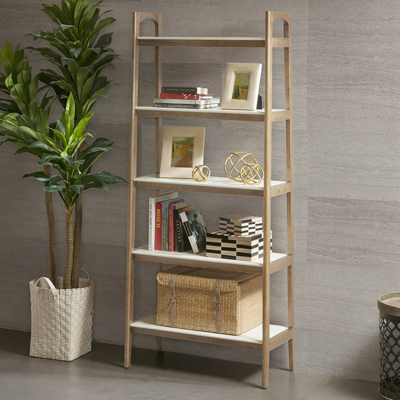 Bibliothèque à 5 tablettes, tablettes en bois aggloméré blanc (capacité de 75 lb), assemblage facile