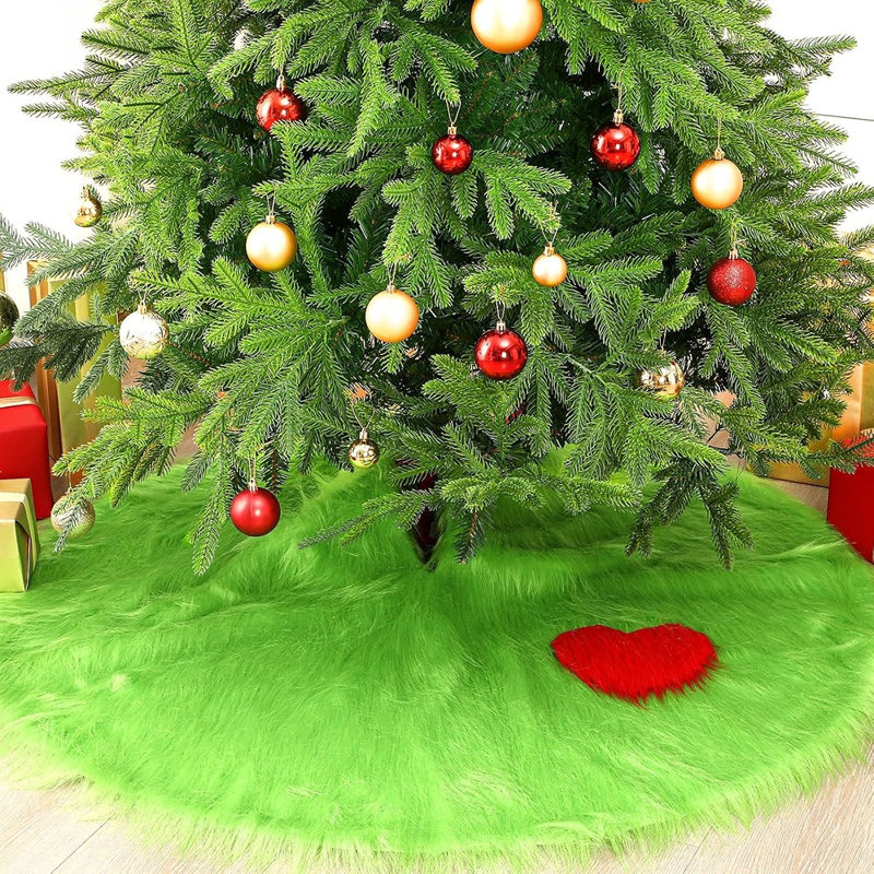 Lime Green Faux Fur Christmas Tree Skirt, Plush Holiday Tree Base Cover, Cozy Festive Décor