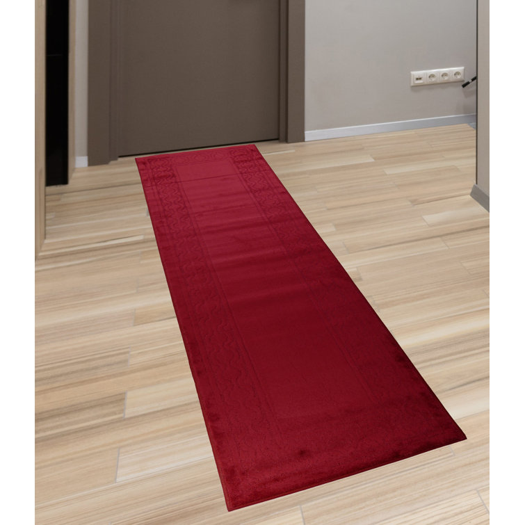 Machine Washable Rug Burgundy Colour Trellis Border Slip Resistant Carpet