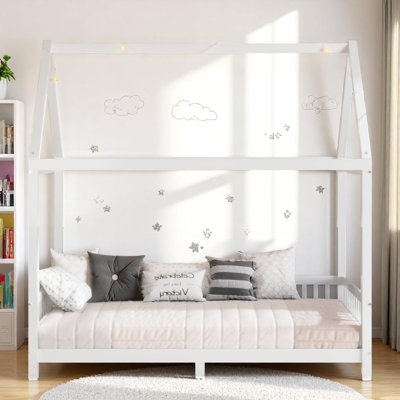 Wood Platform Bed With House Canopy Frame And LED Light by Isabelle & Max