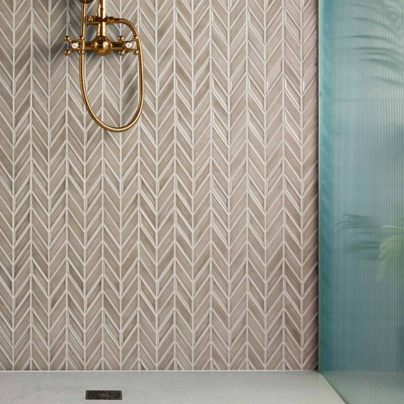 Brookline Chevron 1x5 Glossy Ceramic Mosaic Tile, Warm Gray