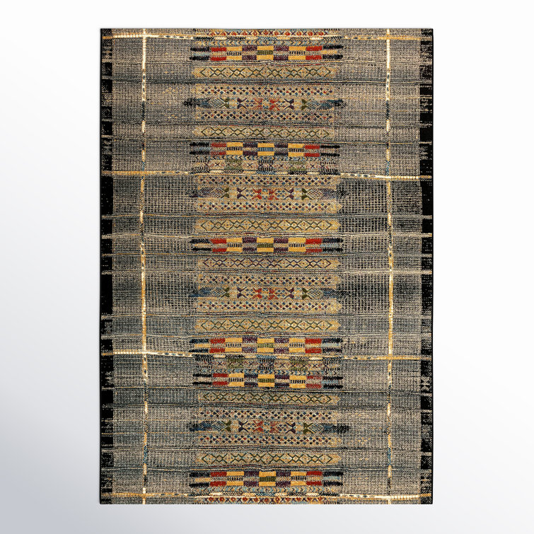 Sesena Striped Machine Made Flatweave  Polypropylene Indoor / Outdoor Area Rug in Black/Yellow/Red