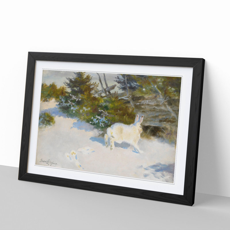 White Hare Vol.3 by Bruno Liljefors - Picture Frame Painting, 48cm H x 65cm W x 2cm D, Black